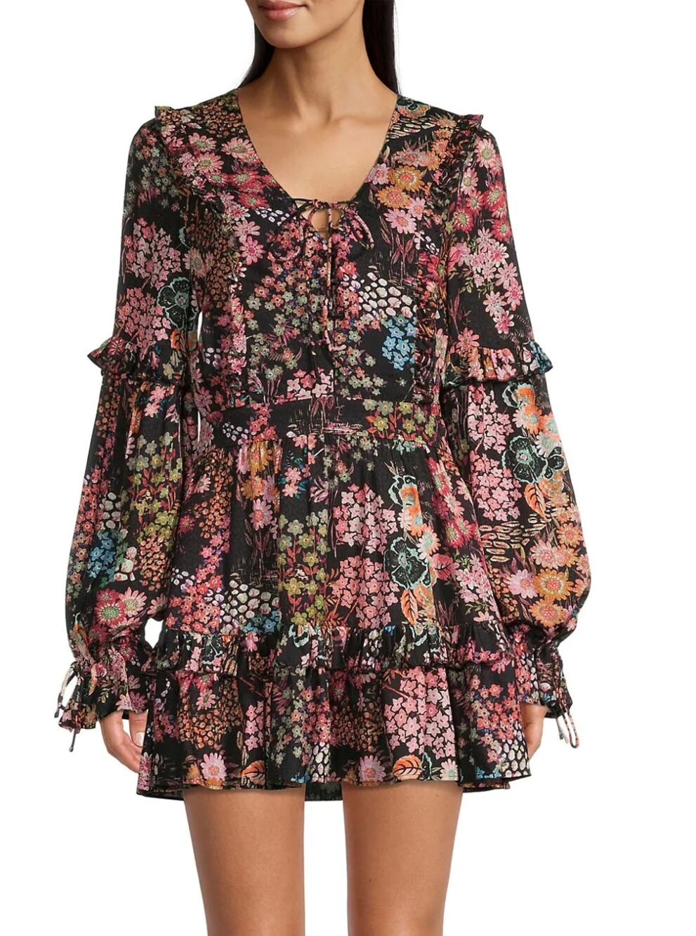 Ted Baker Hendria Ruffle-Trim Mini Dress Womens Size 4 Ted Size 1 Black Floral